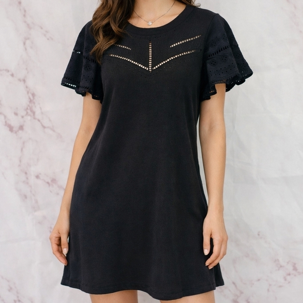 Parker Black Dress with Lace Sleeves